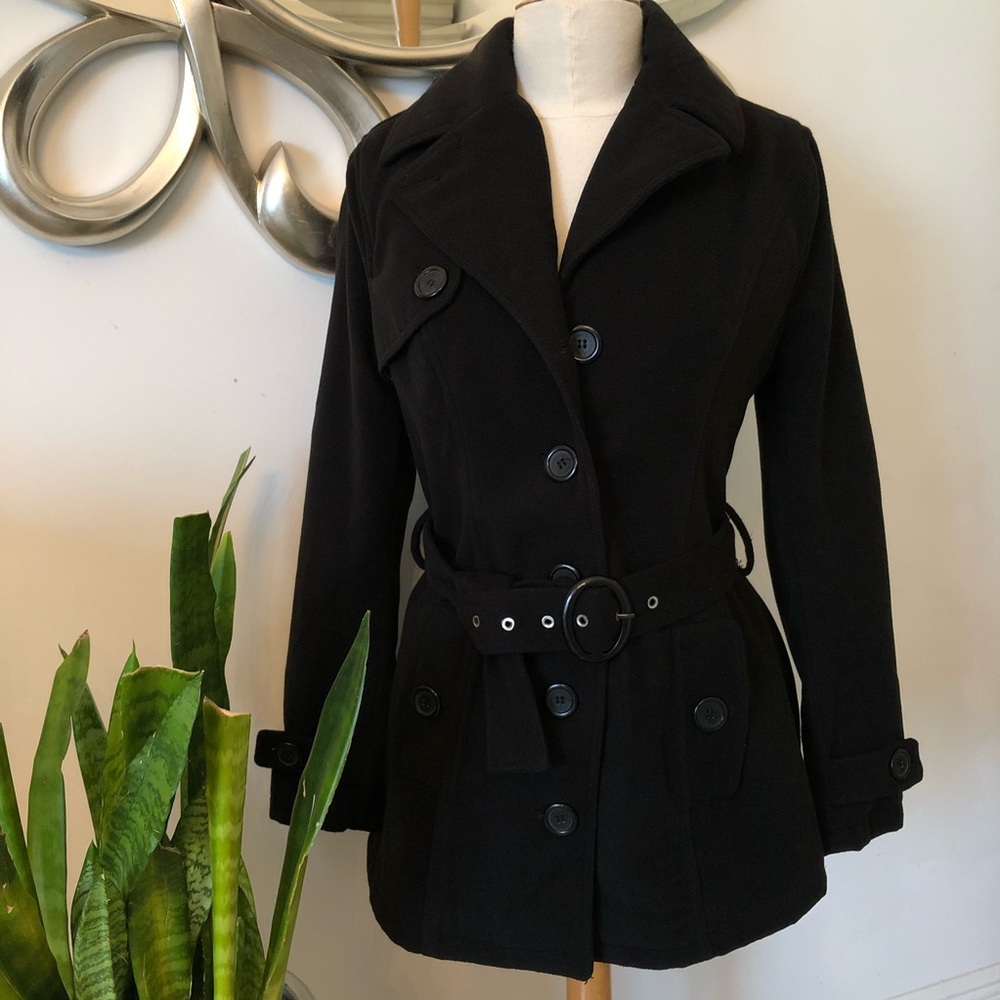 JOUJOU Black Wool Long Trench Coat | Large